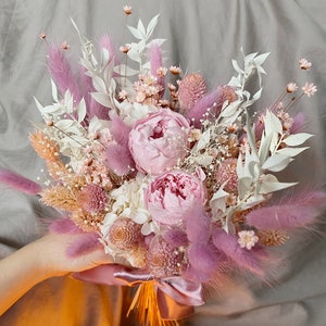 Eternal roses bouquet, dried flower bouquet, dried wedding bouquet, pink bridal bouquet, pink white bouquet