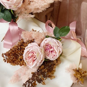 Rust wedding bouquet pink silk flowers bridal bouquet boho bouquet bridesmaid bouquet fake roses hydrangea dried flowers bouquet image 4