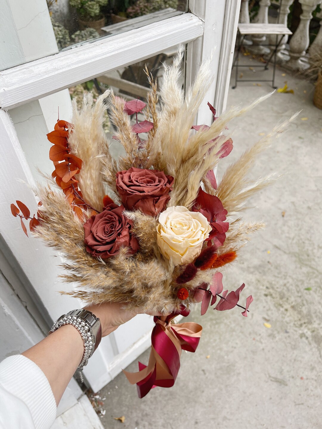 Boho Wedding Bouquet Bridesmaid Rust Beige Terracotta Dried