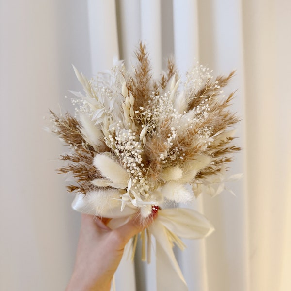 Boho wedding bouquet white taupe ivory brown beige bridal bouquet dried flowers pampas grass bridesmaid wedding set