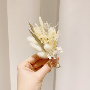 Dried flowers boutonniere groom wedding accessories  for men rustic boho white boutonniere