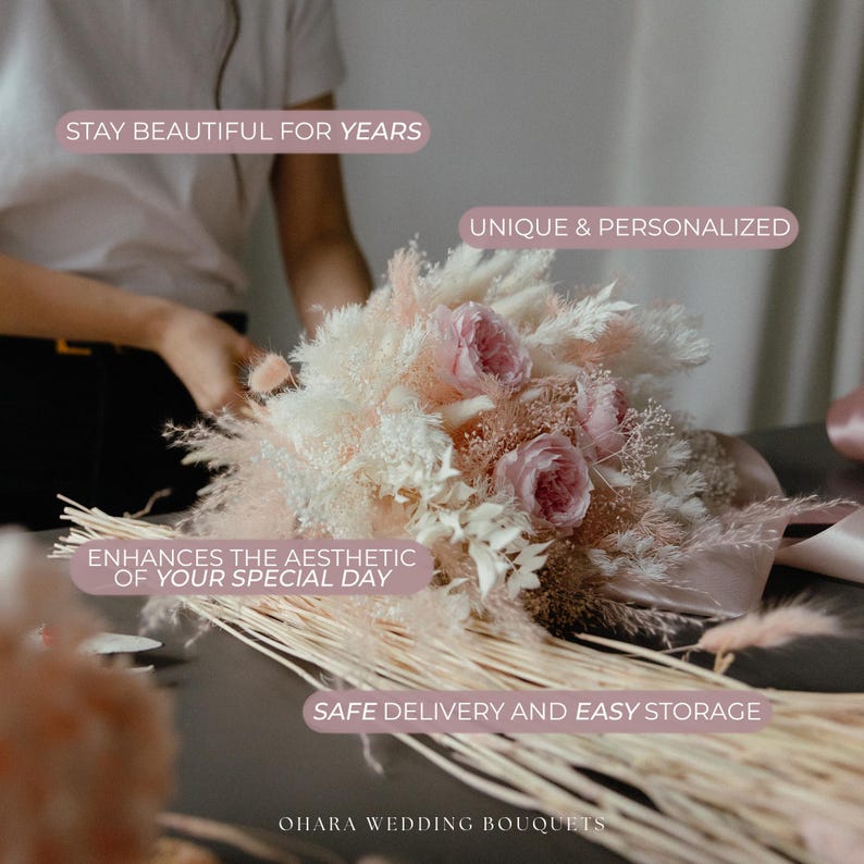 Boho Trockenblumen Boutonniere - Konservierte Bräutigam Accessoires zur Hochzeit mit Pampasgras - Weiß,beige,taupe. Bild 3