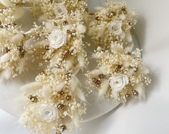 Groom wedding boutonniere gold and white  with preserved rose for fiance wedding accessories dried flowers bouton hole