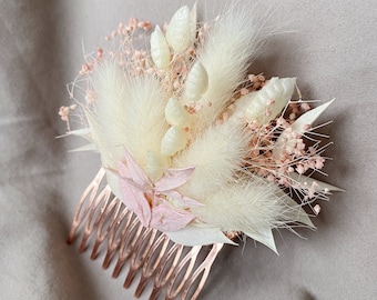 Boho Dried Flower Comb Pink Bridal Hair Comb Bridesmaids Comb Bride Dry Flower Wedding Hair Clip Pink Accessory