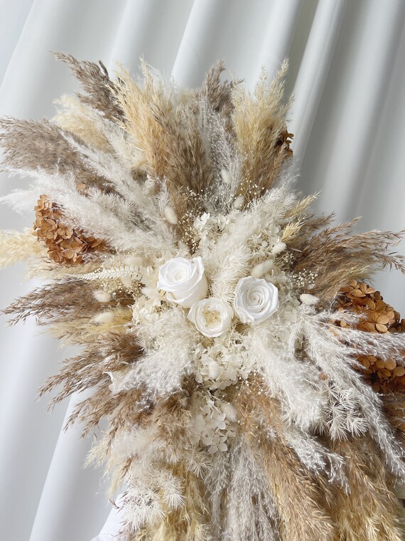 Boho wedding flowers arch dried flowers pampas grass wedding decor arbor rustic bohemian decorations wall roses peonies brown rust white