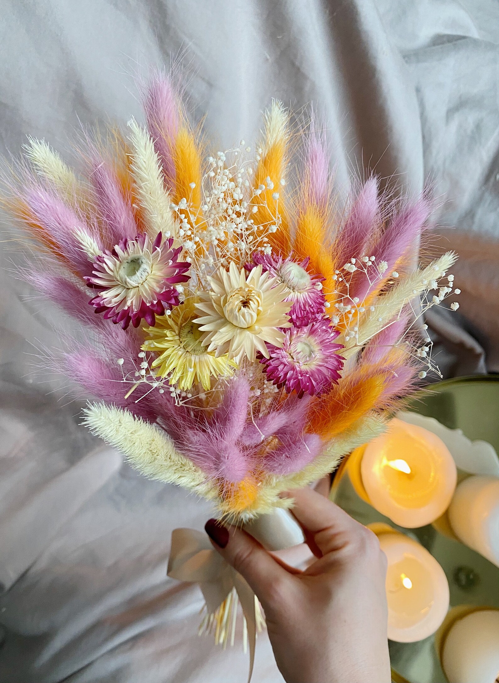 Mini Dried Flowers Bouquet Bunny Tails Fall Wedding Bouquet Etsy