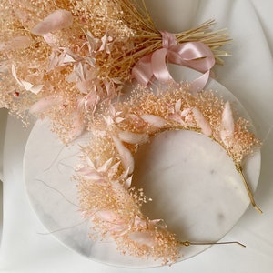 Dried baby&#39;s breath floral crown for wedding boho flower wreath bridal hair accessories pink dried flowers fairy crown