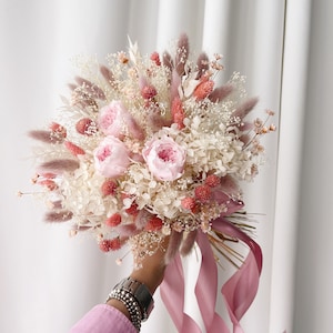 Boho Hochzeit rosa flieder violett Lavendel Strauß Brautstrauß Brautjungfern Set Rosen eingelegte Blumen