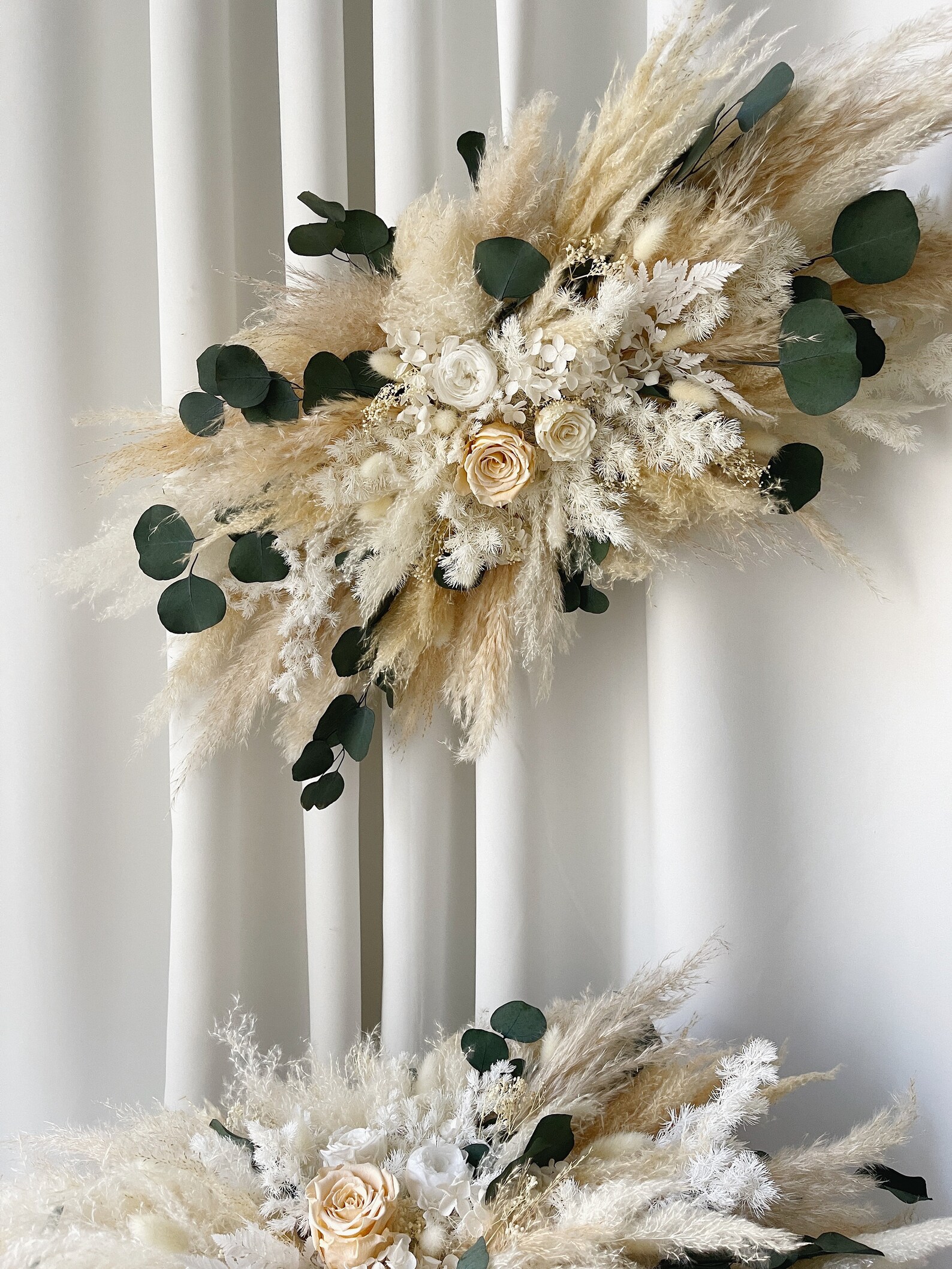 Boho Wedding Arch Eucalyptus Dried Flowers Pampas Grass Beige Green Boho Wedding Arch Eucalyptus Dried Flowers Pampas Grass Beige Green