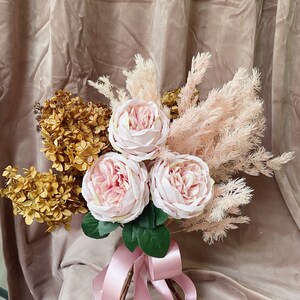 Rust wedding bouquet pink silk flowers bridal bouquet boho bouquet bridesmaid bouquet fake roses hydrangea dried flowers bouquet image 9