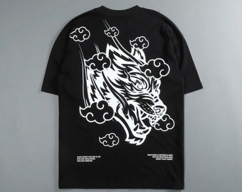 May include: A black short-sleeve t-shirt featuring a large white graphic of a snarling wolf head surrounded by stylized clouds. The text DARC SPORT WOLVES CLUB, WOLVES WORLDWIDE, WOLVES FOREVER, BROTHERS & SISTERS IN IRON, WOLVES BODYBUILDING, MORE THAN FABRIC is printed in white.