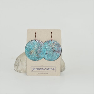 Brass Verdigris (Blue) Patina Coin Dangle Earrings, Statement Jewelry, Colorful Vintage Earrings, Gifts for her, Handmade Jewelry, Boho
