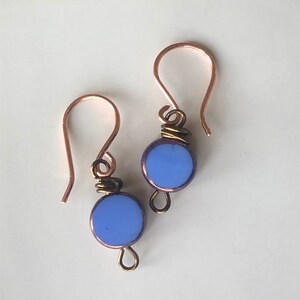 HandmadeWire Wrap Bead Earrings, Blue Statement Earrings, Forged Jewelry