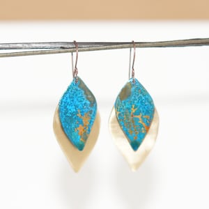 Brass and Copper Leaf with Verdigris Patina, Art Deco Jewelry, Blue Patina Jewelry, Handmade Jewelry, Gifts for her
