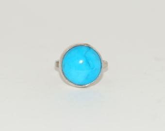 Handmade Blue Turquoise Ring with Sterling Silver Setting, Art Deco Jewelry, Minimalist Jewelry, Artisan