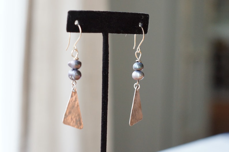 Handmade Sterling Silver Dangle Earrings with fresh water pearls