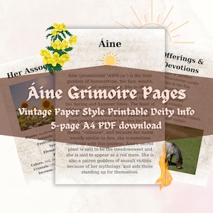 Intro to Áine, Irish Celtic Goddess for Witches • Vintage Paper theme 5 page printable A4 PDF download