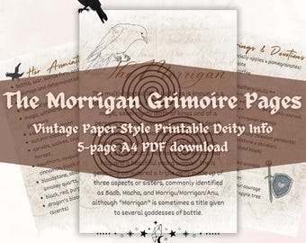 Páginas de referencia del Grimorio de la Diosa Morrigan para brujas principiantes (PDF imprimible A4)