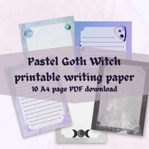 Pastel Goth Witch Writing Paper, Lined & Unlined, A4 Printable Pages (PDF Download)