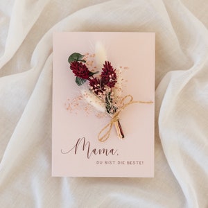 Karte Muttertag Geschenk, Muttertag Grußkarte mit Trockenblumen, Geschenkidee, Muttertagsgeschenk, Geschenk zum Muttertag, rosé