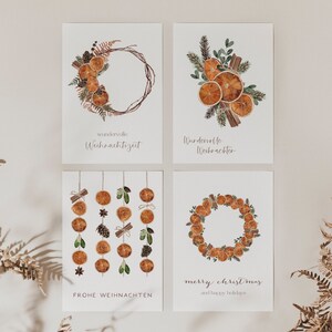 4er Set Weihnachtskarten Struktupapier, Weihnachtsgeschenk, Karte, Moderne Postkarten zu Weihnachten, Grußkarte, Advent, Wasserfarbe, orange