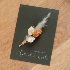 Grußkarte mit Trockenblumen in grün, Trockenblumenstrauß, Karte, Papeterie, Glückwunsch