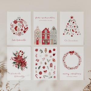 6er Set Weihnachtskarten Struktupapier, Weihnachtsgeschenk, Karte, Moderne Postkarten zu Weihnachten, Grußkarte, Advent, Wasserfarbe, Rot