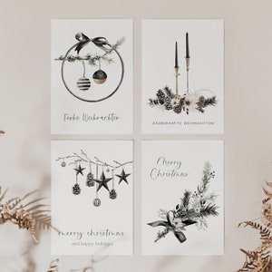 4er Set Weihnachtskarten Struktupapier, Weihnachtsgeschenk, Karte, Moderne Postkarte zu Weihnachten, Grußkarte, Advent, Wasserfarbe, Schwarz