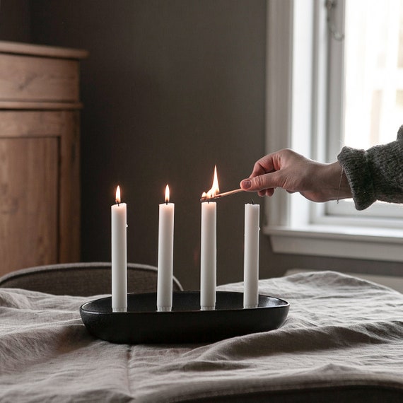 Keramik-Kerzenhalter Für 4 Spitzkerzen – Schwarz, Modernes Design, 21,3 Cm Breit – Für Adventskranz, Tischdekoration & Feiern