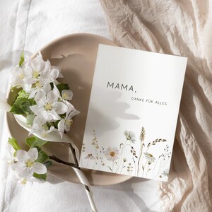 Muttertag Grußkarte mit Blumen-Motiv, Geschenk zum Muttertag, Geschenkidee, Muttertagskarte, Muttertagsgeschenk naturfarben
