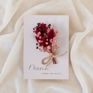 Muttertag Geschenk Grußkarte mit Trockenblumen, Geschenk zum Muttertag, Geschenkidee, Muttertagsgeschenk rot