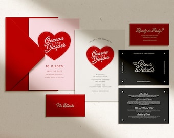 RETRO Love Heart Text Invitational Suite Template | Digital Download | DIY Canva Wedding Invite Template | Instant Download