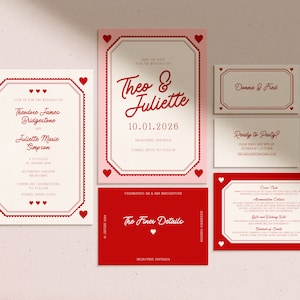 Modèle de suite pour invitation coeur porte-bonheur RÉTRO | Téléchargement numérique | Modèle d'invitation de mariage bricolage | Téléchargement instantané