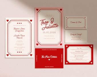 RETRO Lucky Heart Invitational Suite Template | Digital Download | DIY Wedding Invite Template | Instant Download