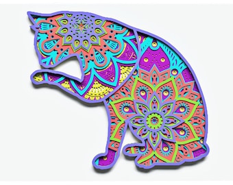 Cat Mandala Layered Design for cutting, Cat Mandala for laser and paper cut, Cat Mandala Vector SVG Mandala for Cricut, Glowforge, etc