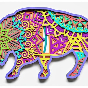 Bison Mandala Layered Design zum Schneiden, Bison Mandala zum Laser- und Papierschnitt, Bison Mandala Vektor SVG Mandala für Cricut, Glowforge, etc