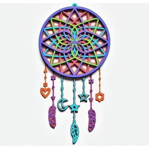 Dream Catcher Warstwowy Projekt do cięcia, Dream Catcher mandala do cięcia laserowego i papierowego, Dream Catcher Wektorowa Mandala do Cricut, Glowforge