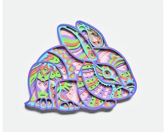 Rabbit Layered Design for cutting, Rabbit files for laser and paper cut, Rabbit Vector SVG Mandala for Cricut, Glowforge, etc.