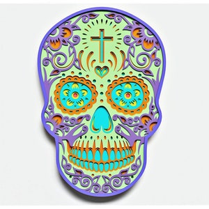 Sugar Skull v1 Layered Design para corte, Sugar Skull mandala para corte láser y papel, SkullVector SVG Mandala para Cricut, Glowforge, etc.