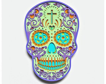 Sugar Skull v1 Layered Design for cutting, Sugar Skull mandala for laser and paper cut, SkullVector SVG Mandala for Cricut, Glowforge, etc.