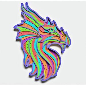 Dragon Head Layered Design for cutting, Vector file for laser and paper cut, Dragon Vector SVG Mandala for Cricut, Glowforge, etc.