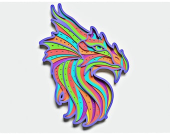 Dragon Head Layered Design for cutting, Vector file for laser and paper cut, Dragon Vector SVG Mandala for Cricut, Glowforge, etc.