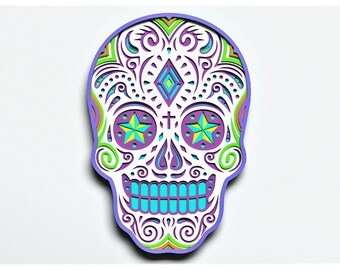 Sugar Skull v6 Layered Design for cutting, Sugar Skull mandala for laser and paper cut, SkullVector SVG Mandala for Cricut, Glowforge, etc.