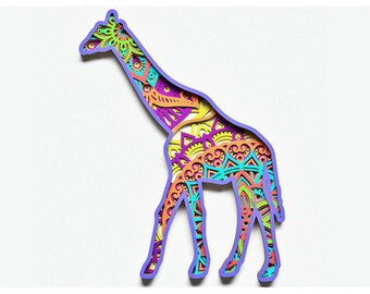 Giraffe Mandala Layered Design para corte, Giraffe Mandala para corte láser y papel, Giraffe Mandala Vector SVG Mandala Cricut, Glowforge