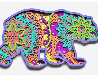 Bear Mandala Layered Design for cutting, Bear Mandala for laser and paper cut, Bear Mandala Vector SVG Mandala for Cricut, Glowforge, etc