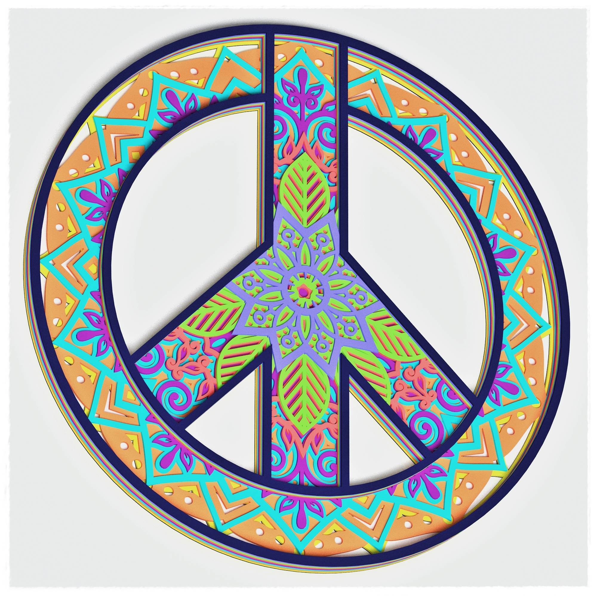 Peace Sign Layered Design for Cutting, Peace Sign Mandala