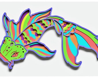Koi Carp Layered Design for cutting, Vector file for laser and paper cut, Koi Carp Vector SVG Mandala for Cricut, Glowforge, etc.