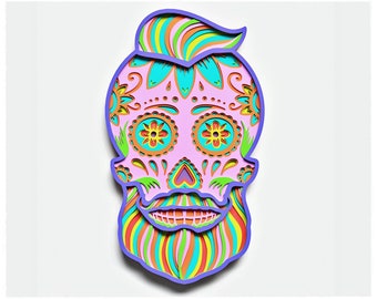 Sugar Skull v3 Layered Design para corte, Sugar Skull mandala para corte láser y papel, SkullVector SVG Mandala para Cricut, Glowforge, etc.