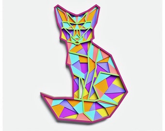 Geometric Fox Layered Design for cutting, Fox files for laser and paper cut, Fox Vector SVG Mandala for Cricut, Glowforge, etc.