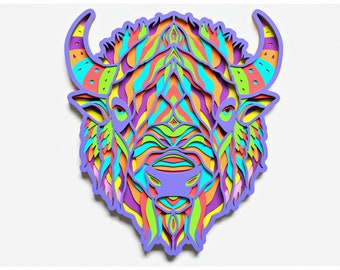 Bison Head Layered Design for cutting, Vector file for laser and paper cut, Bison Head Vector SVG Mandala for Cricut, Glowforge, etc.